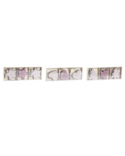 Hängdekoration DKD Home Decor Rosa Ljusrosa Trä 6,5 x 1 x 6,5 cm (9 Delar) (3 antal)