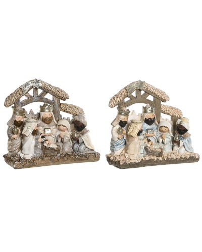 Crèche de Noël DKD Home Decor Bleu Blanc Marron Résine 20 x 7 x 17,5 cm (2 Unités)