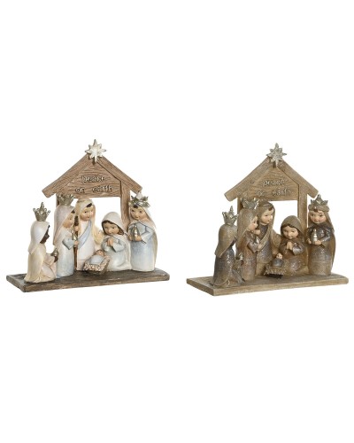 Weihnachtskrippe DKD Home Decor Blau Braun Gold Harz 7 x 7 x 15,5 cm (2 Stück)