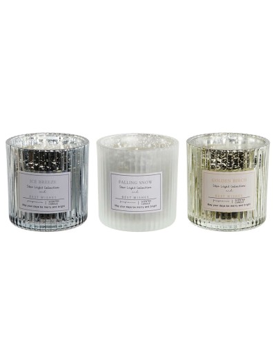 Ljus DKD Home Decor Vit Gyllene Silvrig 8,8 x 8,8 x 9 cm (3 antal)