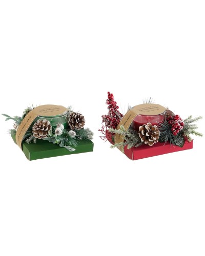 Candle DKD Home Decor Red Green 20 x 20 x 9 cm 8 x 8 x 9 cm (2 Units)