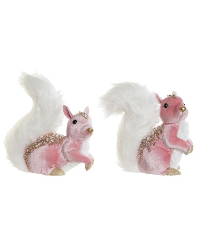 Decorazione Natalizia DKD Home Decor Bianco Rosa Scoiattolo 20 x 11 x 22 cm (2 Unità)