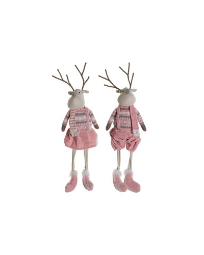 Décorations de Noël DKD Home Decor Blanc Marron Rose Renne 17 x 14 x 63,5 cm (2 Unités)