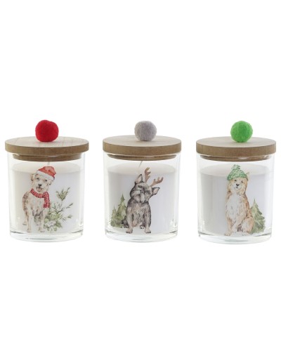 Kynttilä DKD Home Decor Monivärinen Pompomit Joulu 8 x 8 x 9 cm 8 x 8 x 11 cm (3 osaa) (2 osaa)