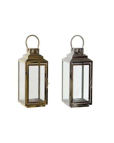 Lanterne DKD Home Decor Doré Argenté Aluminium Verre 14 x 14 x 35 cm (2 Unités)
