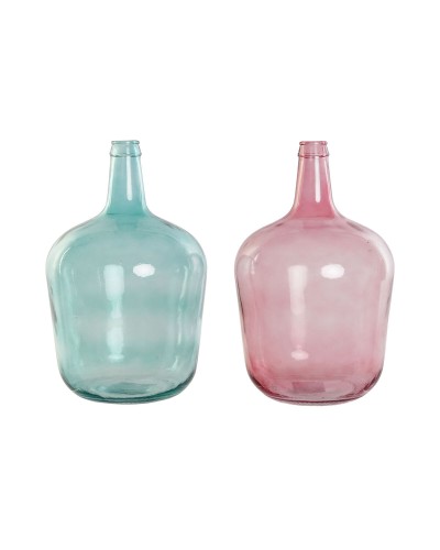 Vas DKD Home Decor Grön Rosa Härdat glas 25 x 25 x 40 cm (2 antal)