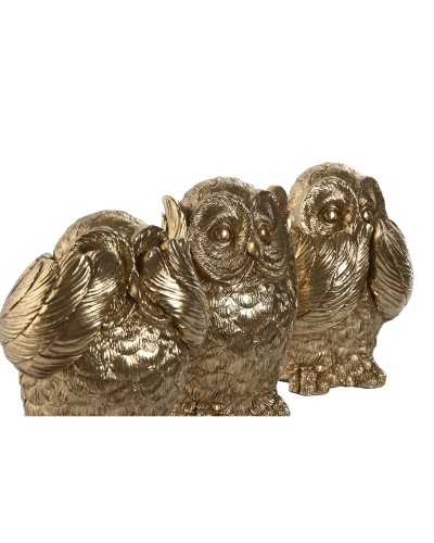Prydnadsfigur Home ESPRIT Gyllene Uggla 11 x 11 x 15 cm (3 antal)