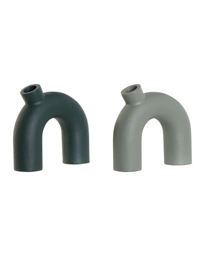 Vase Home ESPRIT grün Aluminium 19 x 5 x 17 cm (2 Stück)