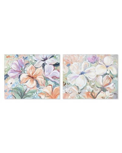 Schilderij Home ESPRIT Blommor Shabby Chic 100 x 3,7 x 80 cm (2 Stuks)
