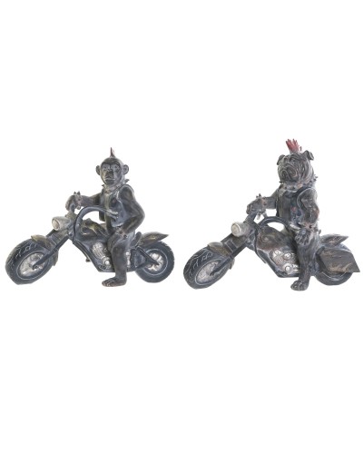 Prydnadsfigur Home ESPRIT Mörkgrå Motorcykelknutte 24 x 15 x 29 cm (2 antal)