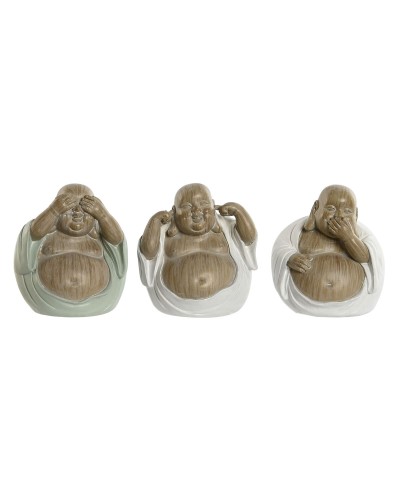 Deko-Figur Home ESPRIT Weiß grün Buddha Orientalisch 10 x 9 x 10,5 cm (3 Stück)