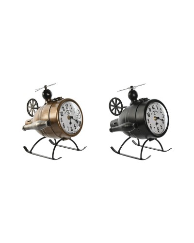 Reloj de Mesa Home ESPRIT Negro Dorado Loft Helicóptero (2 Unidades)