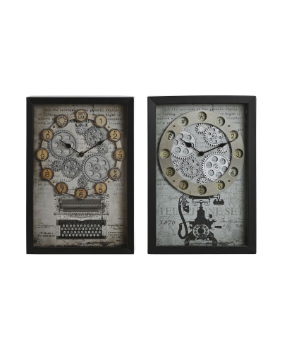 Wall Clock Home ESPRIT Yellow White Black Grey Metal Crystal Vintage 27,5 x 6,5 x 40,5 cm (2 Units)