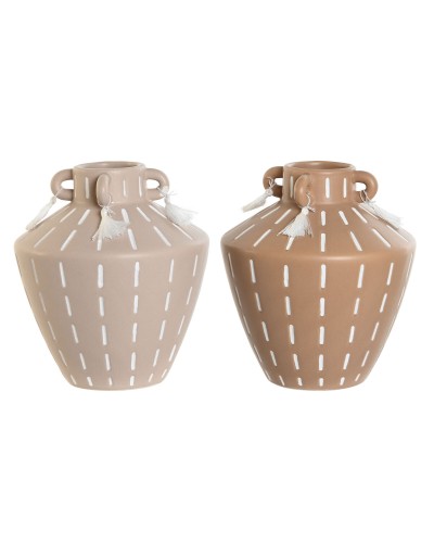 Vase Home ESPRIT Braun Hellbraun aus Keramik Kolonial Randbereich 15,5 x 15,5 x 17,1 cm (2 Stück)