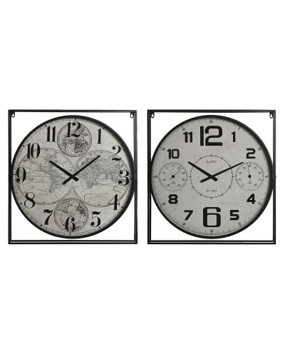 Muurklok Home ESPRIT Wit Zwart Metaal Hout MDF 62 x 6 x 65 cm (2 Stuks)