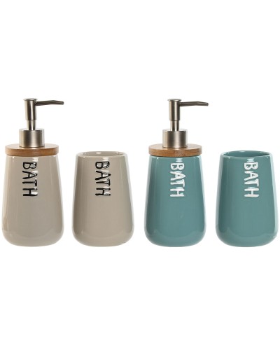 Bath Set Home ESPRIT Beige Turquoise Bamboo ABS Dolomite 9 x 8,5 x 19 cm (2 Units)