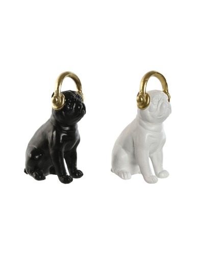 Statua Decorativa Home ESPRIT Bianco Nero Dorato Cane 12 x 18 x 30 cm (2 Unità)