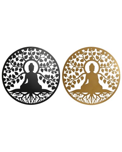 Seinäkoriste Home ESPRIT Musta Kullattu Buddha Itämainen 100 x 1 x 100 cm (2 osaa)