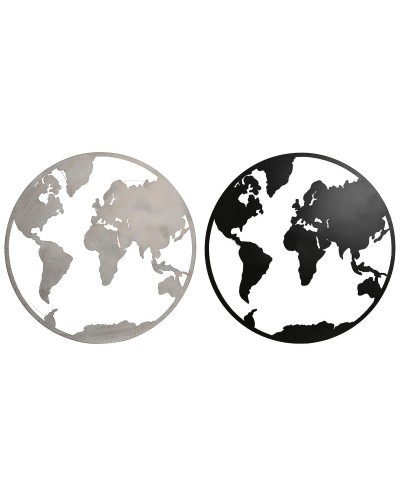 Wall Decoration Home ESPRIT White Black World Map Loft 100 x 1 x 100 cm (2 Units)