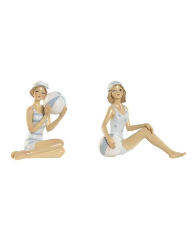 Decorative Figure Home ESPRIT White Sky blue Mediterranean 8 x 8 x 12,5 cm (2 Units)
