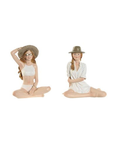 Statua Decorativa Home ESPRIT Bianco Beige Donna Mediterraneo 9,5 x 7,5 x 13 cm (2 Unità)