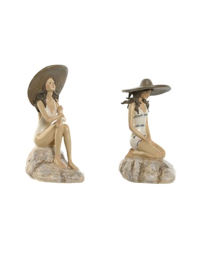 Statua Decorativa Home ESPRIT Bianco Beige Donna Mediterraneo 12 x 8,5 x 20 cm (2 Unità)