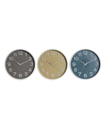 Horloge Murale Home ESPRIT Bleu Blanc Rose Moutarde PVC 30 x 4 x 30 cm (3 Unités)