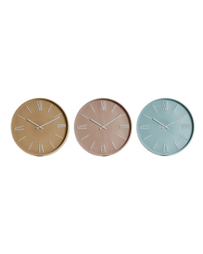Horloge Murale Home ESPRIT Bleu Rose Moutarde PVC 30 x 4 x 30 cm (3 Unités)