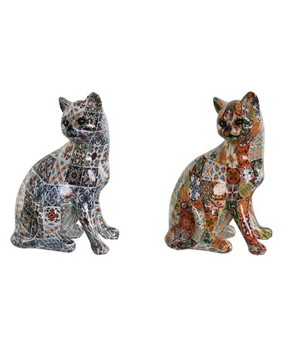 Decoratieve figuren Home ESPRIT Multicolour Kat Mediterrane 11 x 10 x 16 cm (2 Stuks)