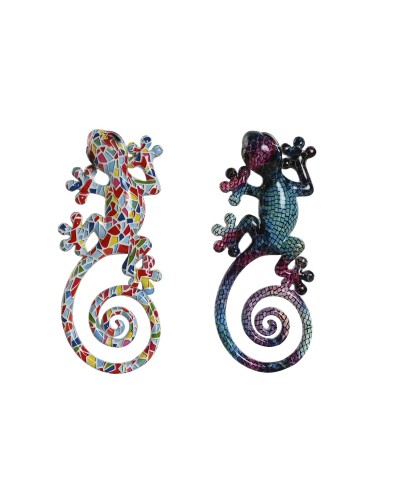 Decorazione da Parete Home ESPRIT Multicolore Mosaico Lucertola Mediterraneo 8 x 4 x 20 cm (2 Unità)