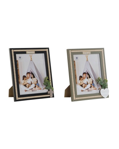 Cornice Portafoto Home ESPRIT Nero Verde Naturale Cristallo Legno MDF Scandinavo 26,5 x 2 x 31,5 cm (2 Unità)