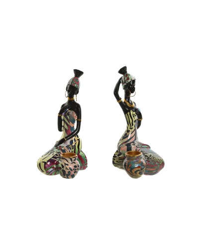 Statua Decorativa Home ESPRIT Multicolore Africana 9 x 7 x 16,5 cm (2 Unità)