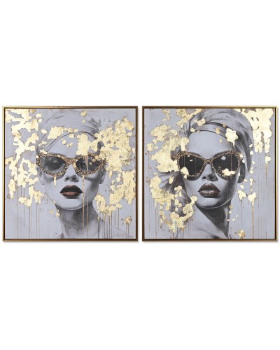 Tavla Home ESPRIT Gyllene chica 70 x 3,5 x 70 cm (2 antal)