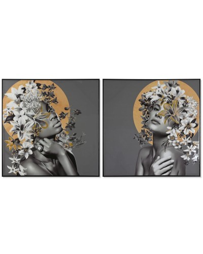 Schilderij Home ESPRIT Blommor Modern 100 x 3,5 x 100 cm (2 Stuks)