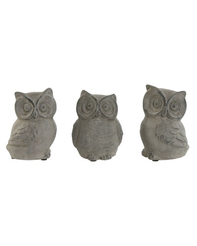 Prydnadsfigur Home ESPRIT Grå Uggla Antikbehandlad 10 x 9 x 14 cm (3 antal)