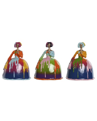 Decoratieve figuren Home ESPRIT Multicolour Dame 17 x 13 x 21 cm (3 Stuks)
