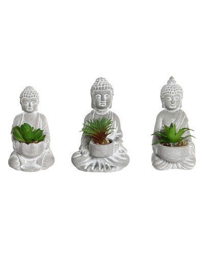 Dekorationspflanze Home ESPRIT Polyäthylen Zement Buddha Orientalisch 10,5 x 8 x 16 cm (3 Stück)