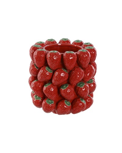 Jarrón Home ESPRIT Rojo Cerámica Gres Fresas Tropical 23 x 23 x 34 cm