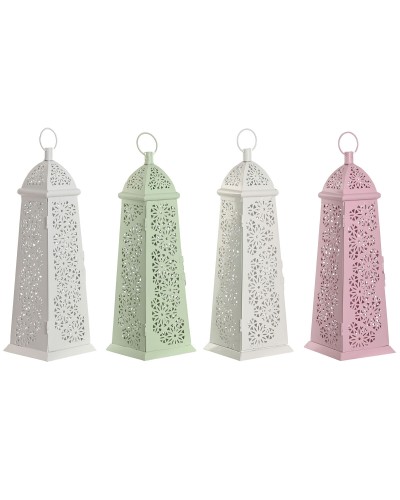 Lykta Home ESPRIT Wit Groen Roze Metaal Aluminium Shabby Chic 13 x 13 x 43 cm (4 Stuks)