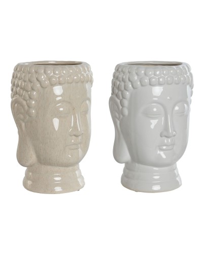 Vaso Home ESPRIT Bianco Beige Ceramica 15 x 15 x 25 cm (2 Unità)