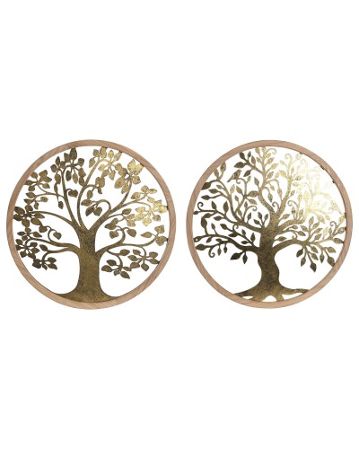 Decorazione da Parete Home ESPRIT Dorato Naturale Albero Cottage 60 x 1,5 x 60 cm (2 Unità)