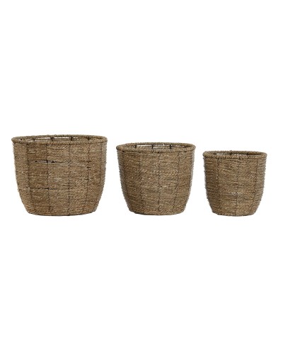 Set de pots de fleurs Home ESPRIT Marron Fibre Tropical 31 x 31 x 24 cm