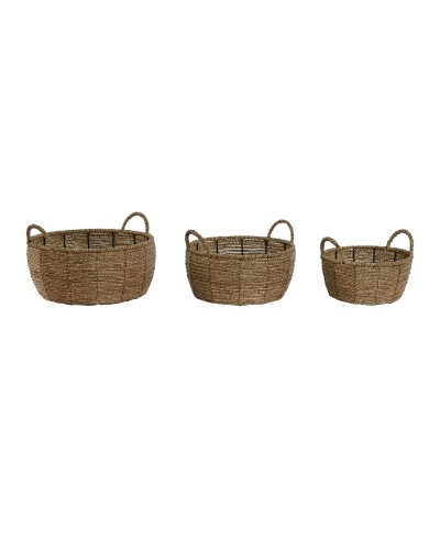 Set med planteringskärl Home ESPRIT Brun Metall Fibrer Tropiskt 34 x 33 x 15 cm