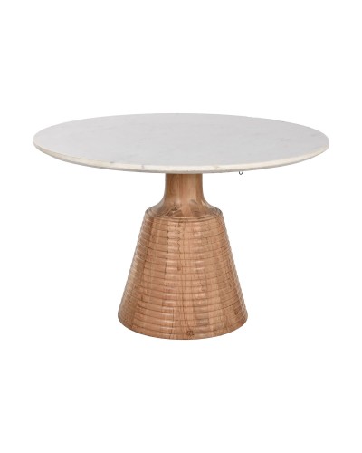Mesa de Comedor Home ESPRIT Blanco Natural Mármol Madera de acacia 115 x 115 x 76 cm