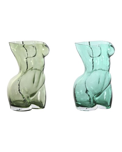 Vase Home ESPRIT Bleu Vert Verre 18 x 17 x 28 cm (2 Unités)