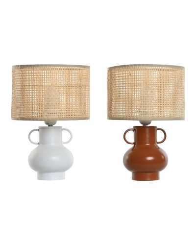 Desk lamp Home ESPRIT White Natural Terracotta Metal Bamboo 50 W 220 V 22 x 22 x 33 cm (2 Units)