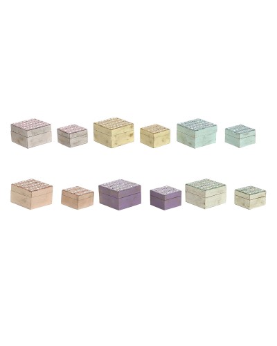 Jewelry box Home ESPRIT Multicolour Mango wood 10 x 10 x 6 cm (2 Pieces) (6 Units)