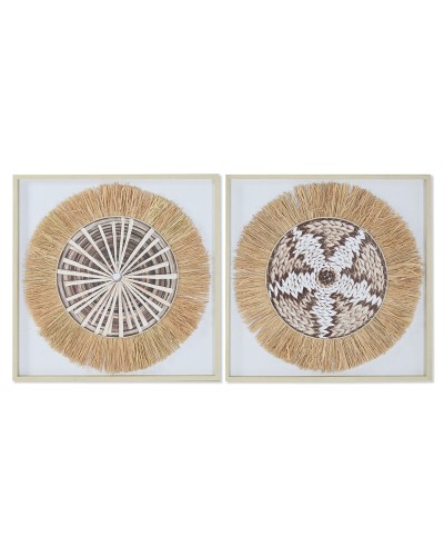 Canvas Home ESPRIT White Natural Boho 60 x 3 x 60 cm (2 Units)