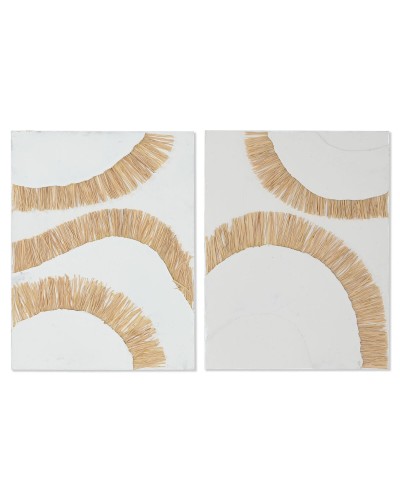 Kanvas Home ESPRIT Vit Naturell Boho 60 x 3 x 80 cm (2 antal)