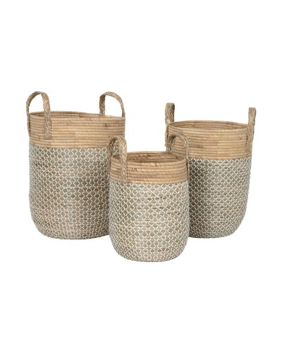 Set de basket Home ESPRIT Blanc Naturel Marron Clair PVC Corde Herbier marin Joncs (3 Pièces)
